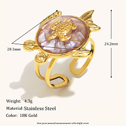 Fish 304 манжетные кольца из нержавеющей стали и эмали, реальный 18 k позолоченный, рыба, внутренний диаметр: 15~20 мм