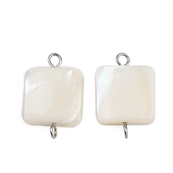 Нержавеющая Сталь Цвет Подвески-коннекторы из натуральной ракушки, с 304 двойными петлями из нержавеющей стали, цвет морской раковины, цвет нержавеющей стали, 18.5~19.5x12~12.5x3~3.5 мм, отверстие : 1.6~2.5 мм