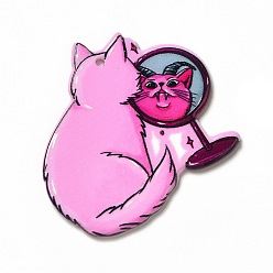 Cat Shape Акриловые подвески с принтом на хэллоуин, Узор кошки, 42x41.5x2.3 мм, отверстие : 1.8 мм