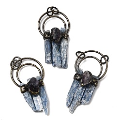 Кианит Натуральные кианит / цианит / дистен большие подвески, прямоугольные подвески с фурнитурой из античной бронзы и соединительными кольцами, 57~63x30x14~17 мм, отверстие : 6.5 мм
