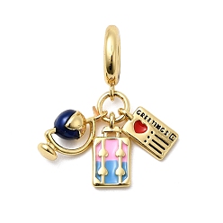 Настоящее золото 18K Латунные эмалевые разноцветные европейские подвески, подвески с большими отверстиями для багажных карт Globe, реальный 18 k позолоченный, 30 мм, отверстие : 6 мм