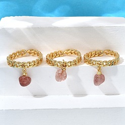 Клубничный Кварц Латунные кольца-манжеты для женщин, с натуральными подвесками из клубничного кварца, без кадмия и без свинца, долговечный, стойки покрытие, реальный 18 k позолоченный, 7x4 мм, регулируемый