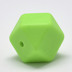 Lime Green Food Grade Eco-Friendly Silicone Beads, Chewing Beads For Teethers, DIY Nursing Necklaces Making, Faceted Cube, Lime Green, 14x14x14mm, Hole: 2mm