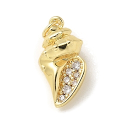 Shell Shape Латунные микропаве прозрачные подвески с фианитом, с целью перехода в кольце, морские животные амулеты, формы раковины, 18.5x9.5x7.5 мм, отверстие : 3 мм