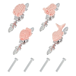 Pink Porcelain Drawer Knobs, with Zinc Alloy Finding and Iron Screw, for Home, Cabinet, Cupboard and Dresser, Vegetable and Fish Shape, Pink, 4sets/bag