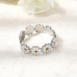 Нержавеющая Сталь Цвет Цветок 201 кольца из нержавеющей стали с эмалью, цвет нержавеющей стали, 6 мм, внутренний диаметр: 17 мм