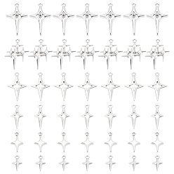 Античное Серебро 96 шт 6 стили подвески из сплава в тибетском стиле, звезды прелести, античное серебро, 14.5~32x9~23x2~4 мм, отверстие : 1.4~1.8 мм, 16 шт / стиль