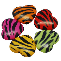 Mixed Color Opaque Acrylic Beads, Zebra Striped Style, Heart, Mixed Color, Size: about 23m long, 26mm wide, 9mm thick, hole: 2mm, about 153pcs/500g