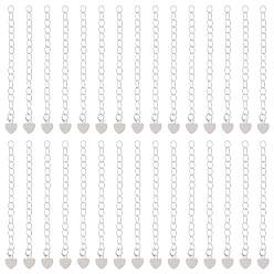 Посеребрённый 60шт. стойка покрытие латунь удлинитель цепи бордюра, концевые цепи с каплей в виде сердца, 925 серебро покрытием, 59 мм