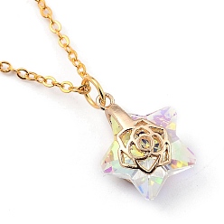 Clear AB Electroplate Glass Pendants Necklaces, with Golden Plated Brass Cable Chains and Spring Ring Clasps, Star, Clear AB, 18.31 inch(46.5cm) 