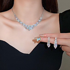 Платина Комплекты украшений из латунных стразов в форме капли, комплект из колье и сережек, платина, 13.98 дюйм (355 мм)