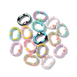 Mixed Color Spray Painted Alloy Spring Gate Rings, Oval with Heart, Mixed Color, 28x21x6mm, Inner Diameter: 20x12mm