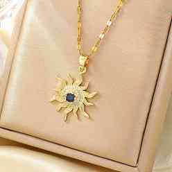 Золотой Женские подвески-солнце из латуни с прозрачными и синими кубическими цирконами, золотые, 15.75 дюйм (40 см)