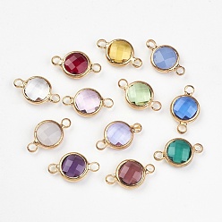 (52) Непрозрачная лаванда Соединители звеньев латуни стеклянные, граненые, плоско-круглые, золотой свет, разноцветные, 8.5x14.5x3.5 мм, отверстие : 1.5 мм