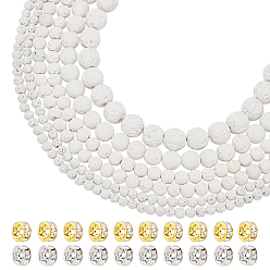 Lavastein Diy schmuck machen Kit, einschließlich natürlich gefärbter Lavasteinperlenstränge, Messing Strass Zwischen perlen, Perlen: ca. 405 Stück / Set