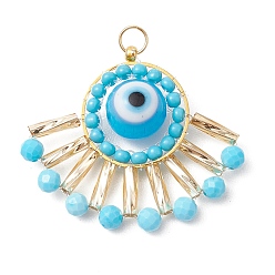 Магнезит Подвески из натурального окрашенного магнезита и бисера ручной работы в технике лэмпворк, талисманы от сглаза с кольцами для прыжков, золотые, 24x28x8 мм, отверстие : 2.8 мм