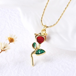 Цветок Латунные ожерелья с розой из огнеупорного кирпича и эмали для женщин, реальный 18 k позолоченный, цветок, 16.54 дюйм (42 см)