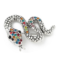 Античное Серебро Броши из змеиного сплава со стразами для одежды рюкзака, античное серебро, 44x57 мм