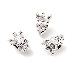 Античное Серебро Сплавочные овальные бусины тибетского стиля , череп головы, античное серебро, 13x10.5x9.5 мм, отверстие : 3 мм