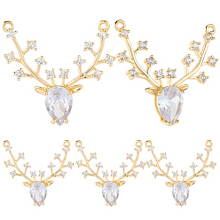 Олень 10 кулоны из латуни с микрочастицами и кубическим цирконием., со стеклом, реальный 18 k позолоченный, олень, 25.5x26x4.5 мм, отверстие : 1.2 мм