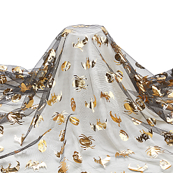 Черный Сетчатая ткань из полиэстера на тему Хэллоуина, аксессуары для одежды, узор черепа и летучей мыши, чёрные, 150x0.02 см