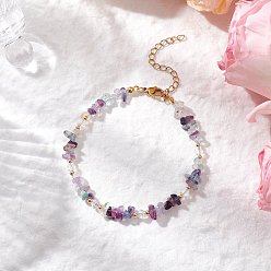 Флюорит Браслеты из натурального флюоритового бисера для женщин, с 304 удлинителями цепи из нержавеющей стали и стеклянными бусинами, 7-3/8 дюйм (18.6 см)