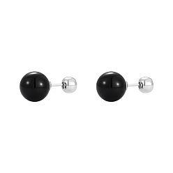 Black Onyx Natural Black Onyx Round Ball Stud Earrings with Sterling Silver Pins for Women, 12mm