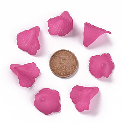 Medium Violet Red Transparent Acrylic Bead Caps, Trumpet Flower Beads, Frosted, Flower, Medium Violet Red, 18x18x17mm, Hole: 1.5mm, about 700pcs/500g