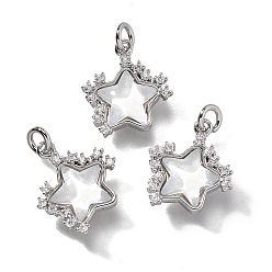 Платина Латунные микро проложить кубического циркония прелести, звезда, со стеклом и блестками, пудрой и петлей, долгоиграющий, без свинца и без кадмия, белые, платина, 12.5x12x4 мм, отверстие : 2 мм