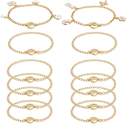 Настоящее золото 18K 12 шт. 304 браслеты из витых цепей из нержавеющей стали, с 304 из нержавеющей стали тумблеров застежками, реальный 18 k позолоченный, 7-1/8~7-7/8 дюйм (18~20 см)