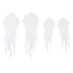 Белый 2 пар 2 стиль крылья ангела полиэстер вышивка кружева аппликации, украшения аксессуары для cheongsam, платье, белые, 295~415x115~165x4~5.5 мм, 1 пара / стиль