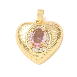 Pink Латунный кулон с микропаве из циркония, сердце прелести, золотые, розовые, 18.5x19x7 мм, отверстие : 4.5x2.5 мм