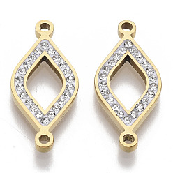 Crystal 304 Stainless Steel Links connectors, with Rhinestone, Rhombus, Golden, Crystal, 24x11x2mm, Hole: 1.5mm