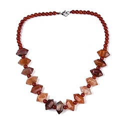 Red Agate Natural Red Agate Round & Cone Beaded Necklaces, with Stainless Steel Clasps, 18.50 inch(47cm)~19.49 inch(49.5cm)
