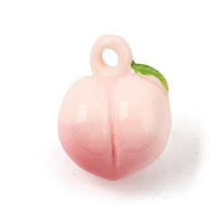 Peach Opaque Resin Imitation Fruit Pendants, with Enamel, Pink, Peach Charm, 21.5x16.5x14.5mm, Hole: 3mm