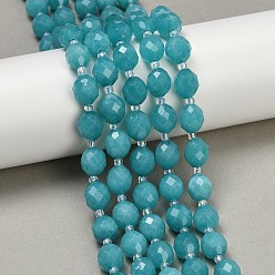 чирок Натуральный Malaysia нефритовые бусы пряди, в форме риса, окрашенные, граненые, с бисером, зелено-синие, 9~10x8~8.5 мм, отверстие : 1.2 мм, около 31~32 шт / нитка, 14.57'' (37 см) ~ 14.96'' (38 см)