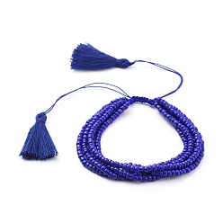 Blue (Jewelry Parties Factory Sale)Adjustable Glass Seed Beads Braided Bead Bracelets, Multi-strand Bracelets, with Nylon Thread and Cotton Thread Tassel, Blue, 1-3/4 inch~3-1/8 inch(4.4~7.9cm)