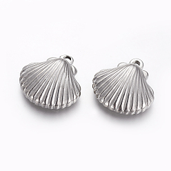 Нержавеющая Сталь Цвет Не тускнеющие 304 подвески из нержавеющей стали, форма раковины гребешка, цвет нержавеющей стали, 20.7~21.3x20~20.3x5.6 мм, отверстие : 1.8~2 мм