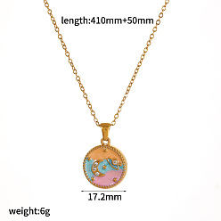 Rond Plat 304 Colliers pendentif lune en acier inoxydable émaillé, or, colorées, plat rond, 16.14 pouce (41 cm), pendentif: 17.2 mm