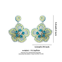 Светло-Синий Серьги-гвоздики с подвесками в виде стеклянных бусин и пластиковых цветов, голубой, 56x45 мм