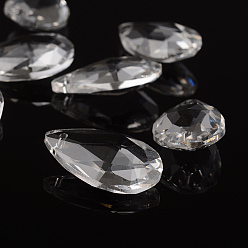 Clear Faceted Teardrop Transparent Glass Pendants, Clear, 28x17x9mm, Hole: 1.5mm