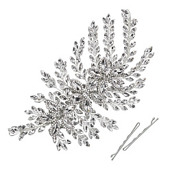 Серебро 1наборы шпилек для волос из цинкового сплава и страз, для свадебных принадлежностей невесты, серебряные, 215x110x10 мм, 1 комплект