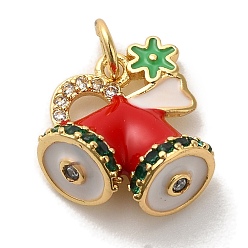 Christmas Bell Стойка металлическая латунная микропрофилированная кубическая циркония подвески, с эмалью, реальный 18 k позолоченный, без кадмия и без свинца, Рождественский колокольчик, 15x14x7 мм, отверстие : 3 мм