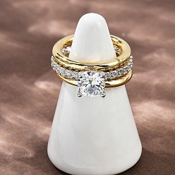 Платиновый & Золотой Женские кольца-пальцы с микропаве из кубических цирконий из латуни, платиной и золотом, 8 мм, размер США 8 1/2 (18.5 мм)