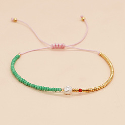 Морско-зеленый Регулируемые браслеты из стеклянных бусин, плетеные из бусин для женщин, с имитацией жемчуга, два тона, цвета морской волны