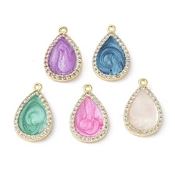 (52) Непрозрачная лаванда Латунные микро проложить кубического циркония подвески, с эмалью, слезинки, стойки покрытие, долговечный, без свинца и без кадмия, реальный 18 k позолоченный, разноцветные, 18x11.5x3 мм, отверстие : 1 мм