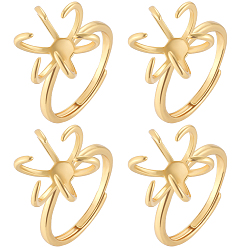 Настоящее золото 14K Латунные регулируемые кольцевые выводы, настройки зубчатого кольца, реальный 14 k позолоченный, размер США 6 (16.5 мм), лоток : 16x10.5 мм, 4 шт / комплект