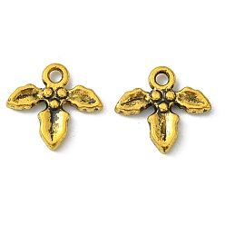 Antique Golden Tibetan Style Alloy Charms, Mistletoe/Holly Leaf, Cadmium Free & Lead Free, Antique Golden, 14x12.5x2.5mm, Hole:2mm