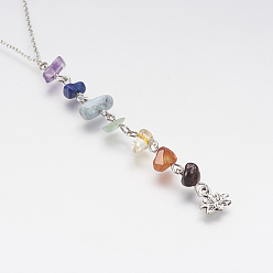 Mixed Color Chakra Natural Mixed Stone Brass Pendant Chains, Mixed Color, 16.3 inch(41.5cm)