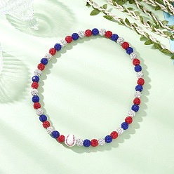 Красный Круглые эластичные ожерелья из полимерной глины, стразов и натурального дерева в бейсбольном стиле для женщин, красные, 18.31 дюйм (46.5 см)